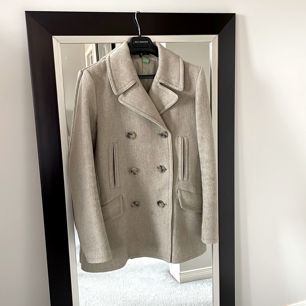 Theory Women's Light Gray Wool Blend Double-Breasted Pea Coat
